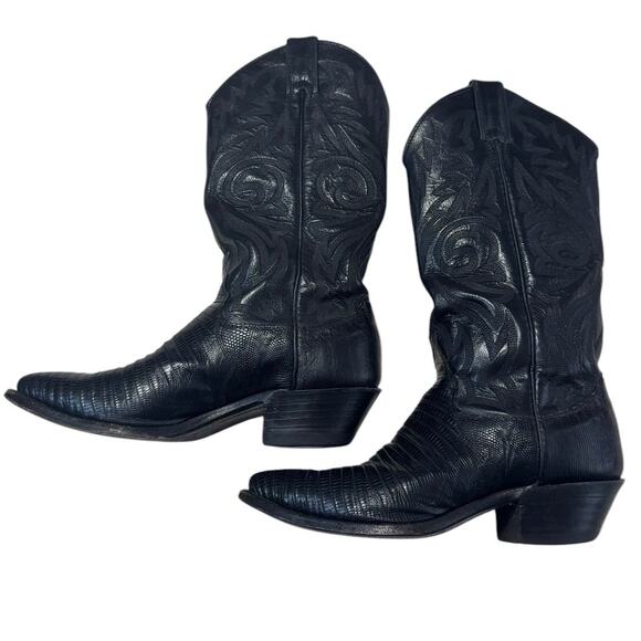 VTG 90s Justin Women Block Heel Cowboy Boots Black Lizard Leather 6B Western EUC - Picture 8 of 9
